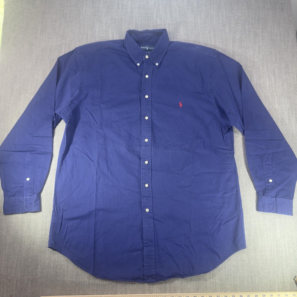 Ralph Lauren Shirt Mens XLT Blue Twill Long Sleeve Button Down Red Pony Casual